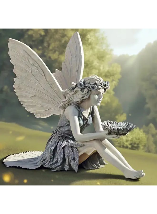 Elf Girl Feeding Birds Resin Fairy Statue Handcrafted Garden Home Decor Indoor Outdoor - Image 3
